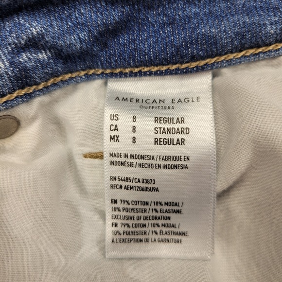 American Eagle Stretch VERY‎ distressed blue jeans size 8 reg - Picture 5 of 7